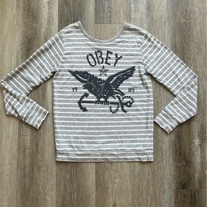 Obey striped logo l/s graphic tee